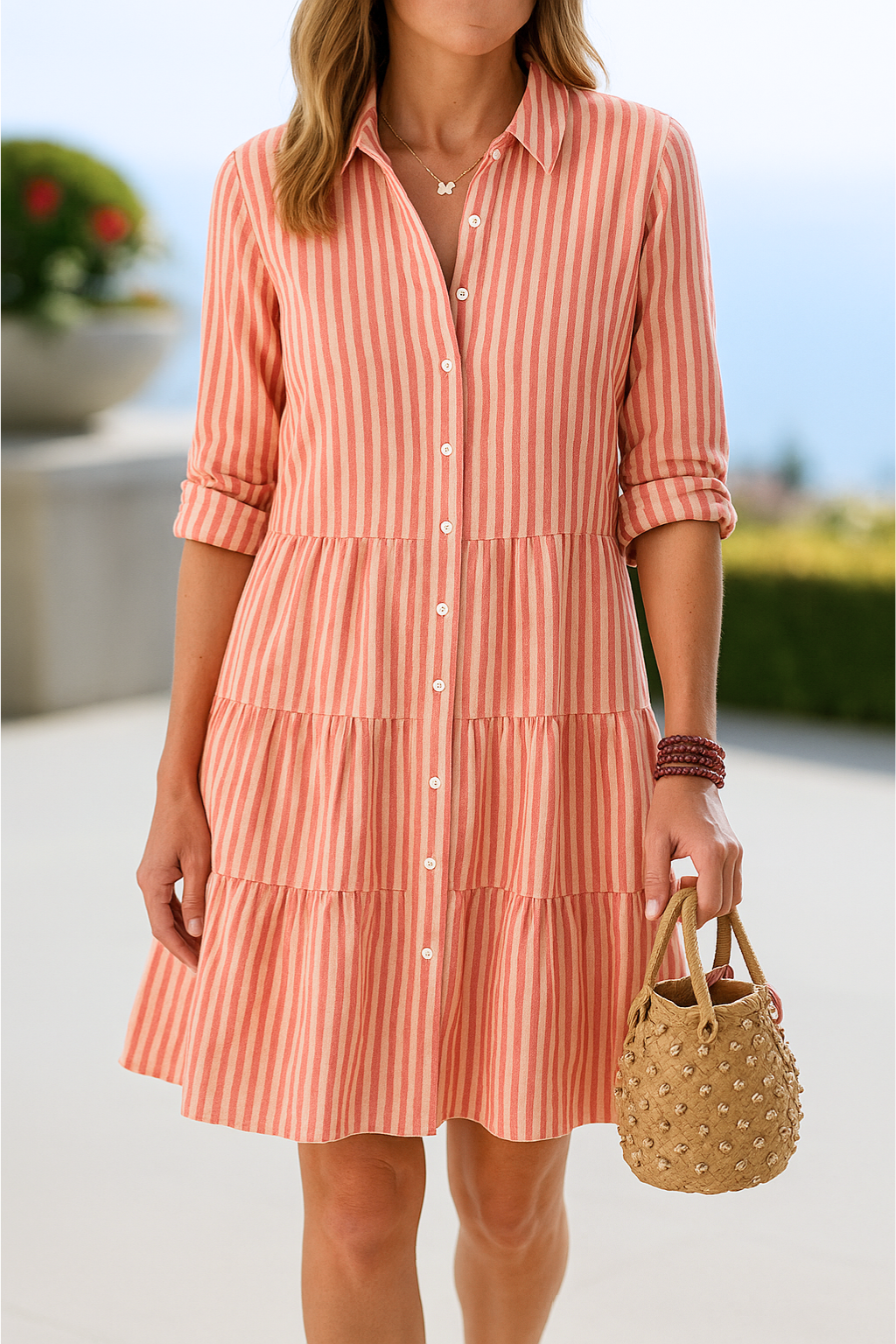 Sophia™ | Elegante gestreepte overhemdjurk met lange mouwen