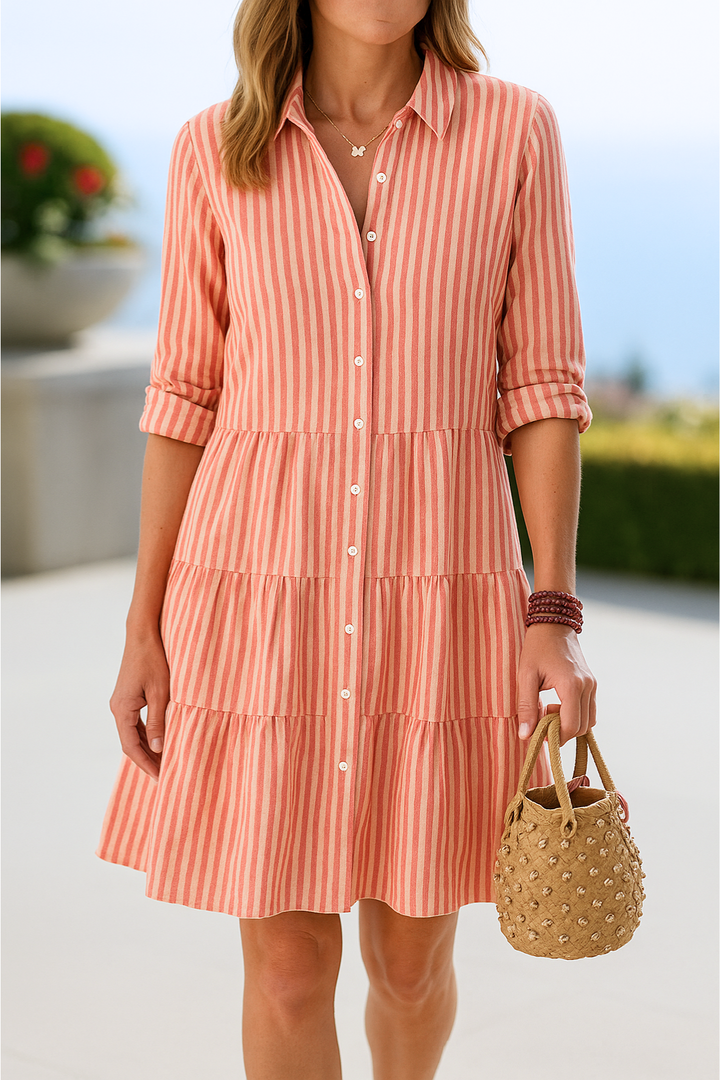 Sophia™ | Elegante gestreepte overhemdjurk met lange mouwen