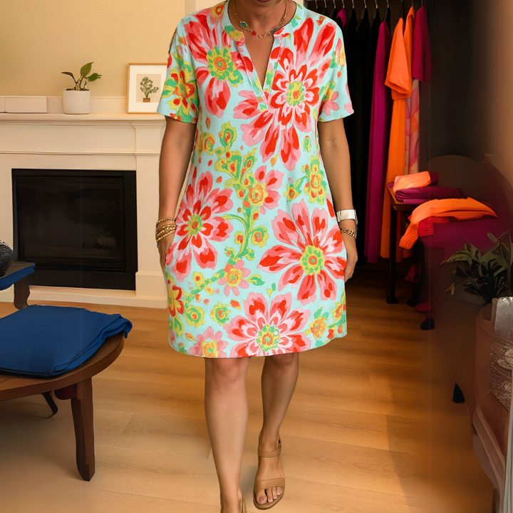 Elena | Bloemenprint jurk met V-hals