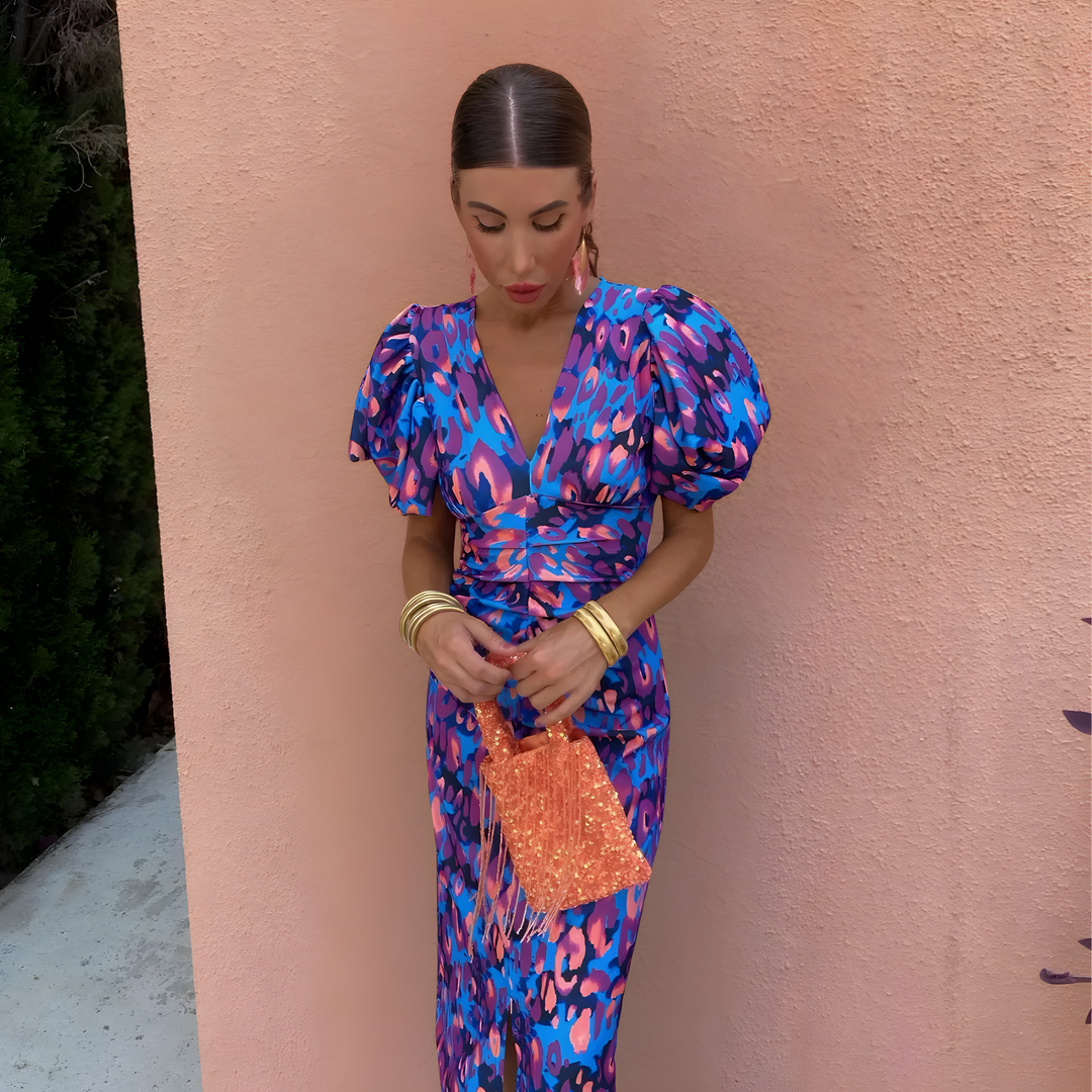 Lena™ | Colorful dress with gathered sleeves