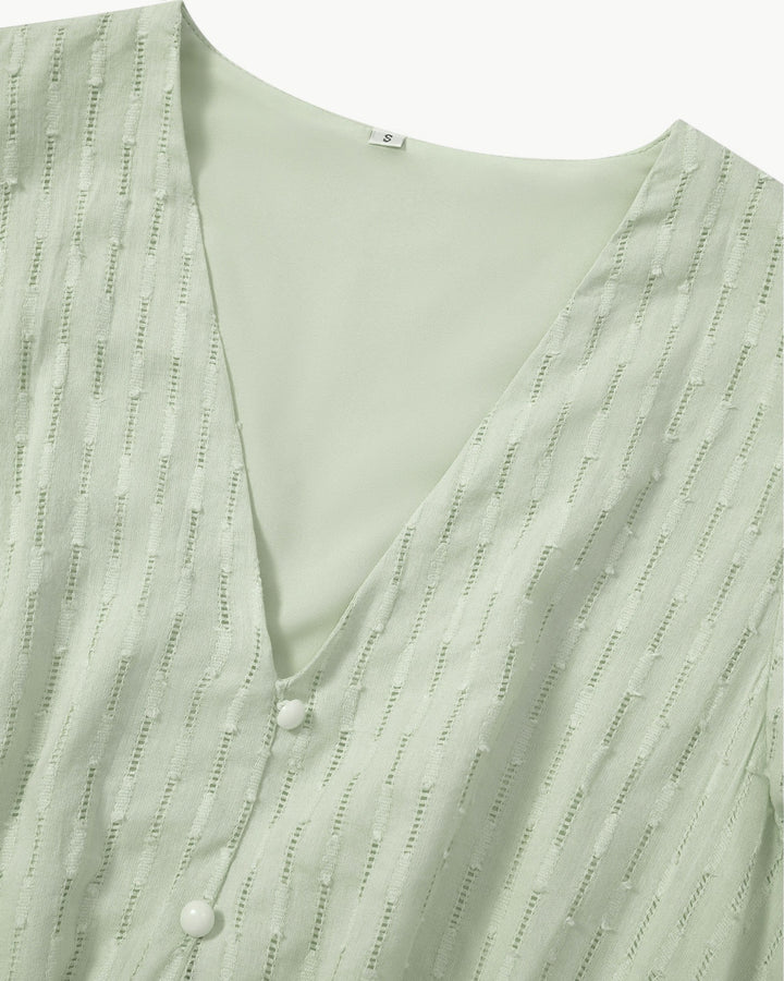 LARA – Midi Dress with V-neck and Ruffle Sleeves – Light & Stylish Favourite