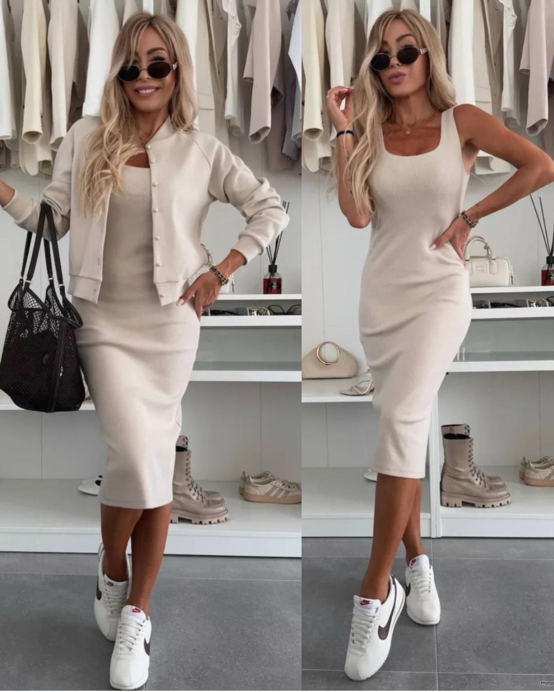 Karin™ | Ribbed Midi Dress & Bomber Jacket Set