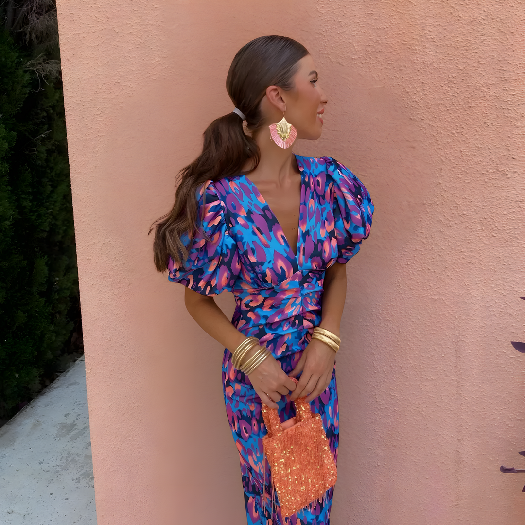 Lena™ | Colorful dress with gathered sleeves