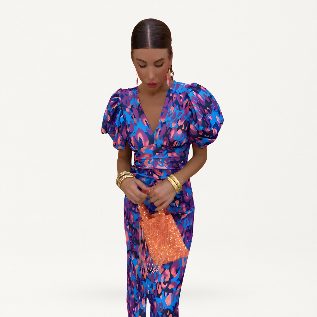 Lena™ | Colorful dress with gathered sleeves