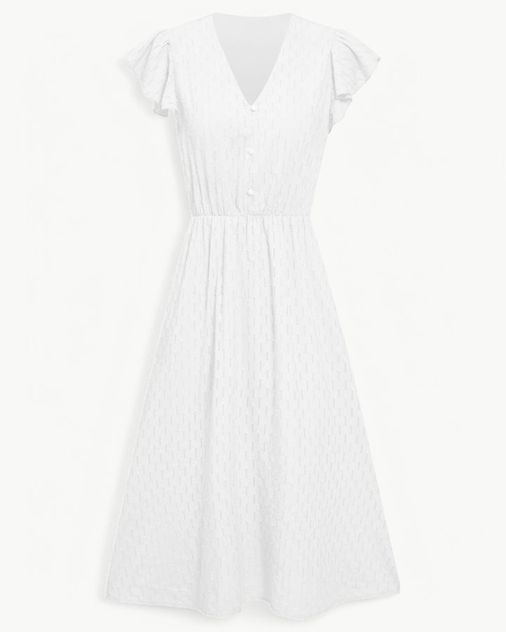 LARA – Midi Dress with V-neck and Ruffle Sleeves – Light & Stylish Favourite