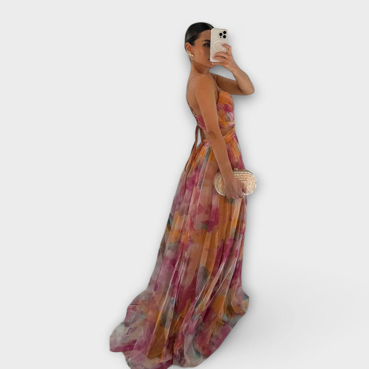 Annai Mesh Maxi Dress - Elegant and Figure-Accentuating