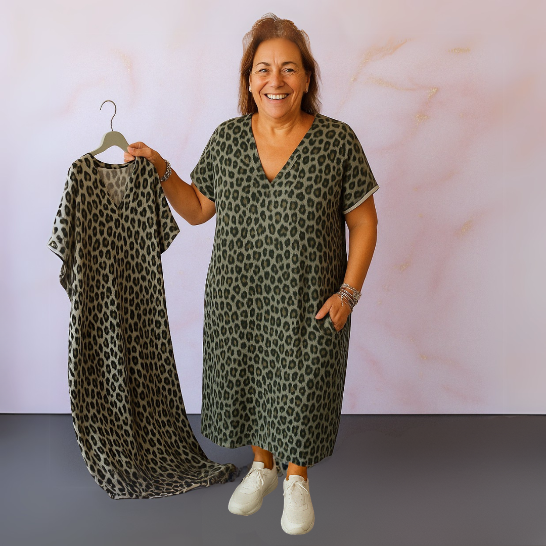 Feline | Jurk met panterprint en V-hals