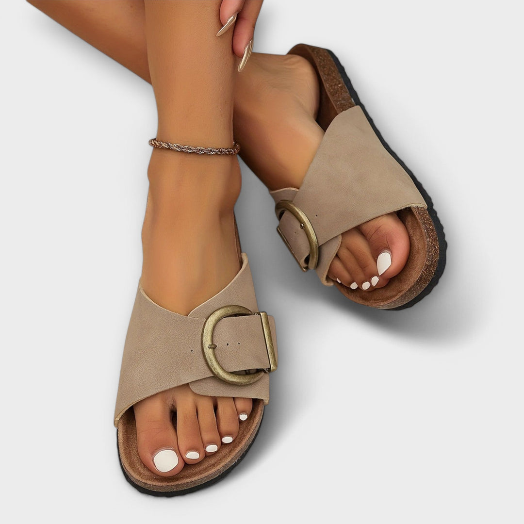 Ashley - Women's Cork Sandals with Buckle Strap Design