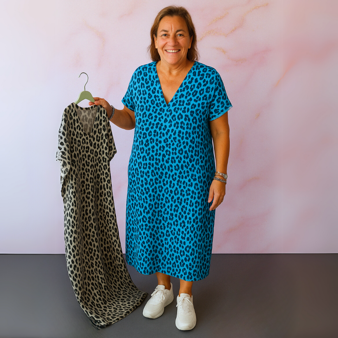 Feline | Jurk met panterprint en V-hals