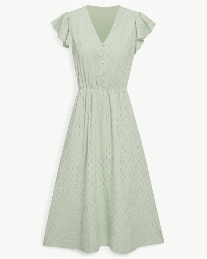 LARA – Midi Dress with V-neck and Ruffle Sleeves – Light & Stylish Favourite