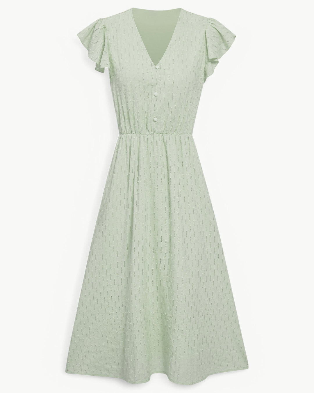 Lara™ – Midi Jurk met V-hals en Ruches Mouwen