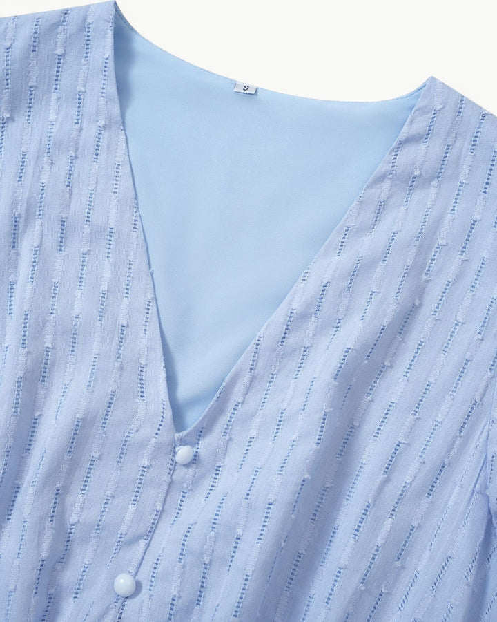 LARA – Midi Dress with V-neck and Ruffle Sleeves – Light & Stylish Favourite