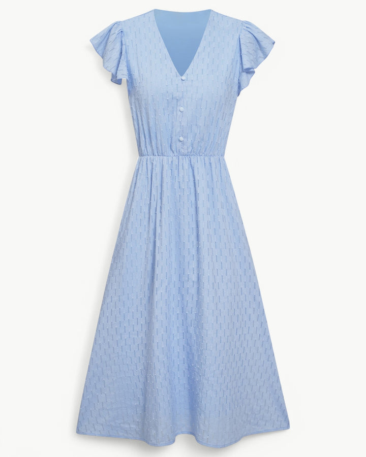LARA – Midi Dress with V-neck and Ruffle Sleeves – Light & Stylish Favourite