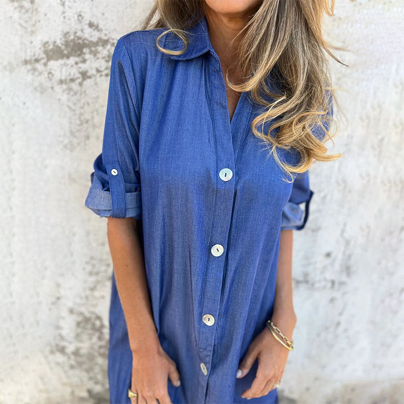 Elara™ | Comfortabele denim overhemdjurk