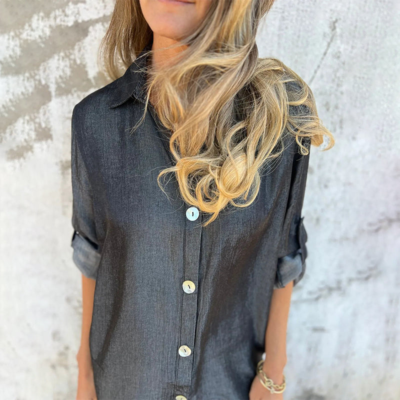 Elara™ | Comfortabele denim overhemdjurk