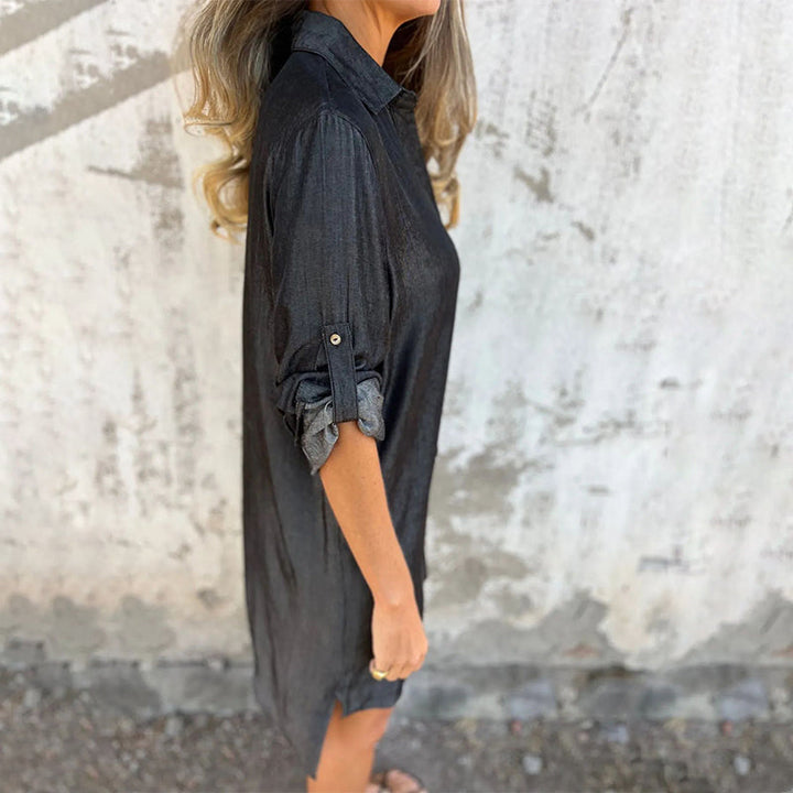 Elara™ | Comfortabele denim overhemdjurk